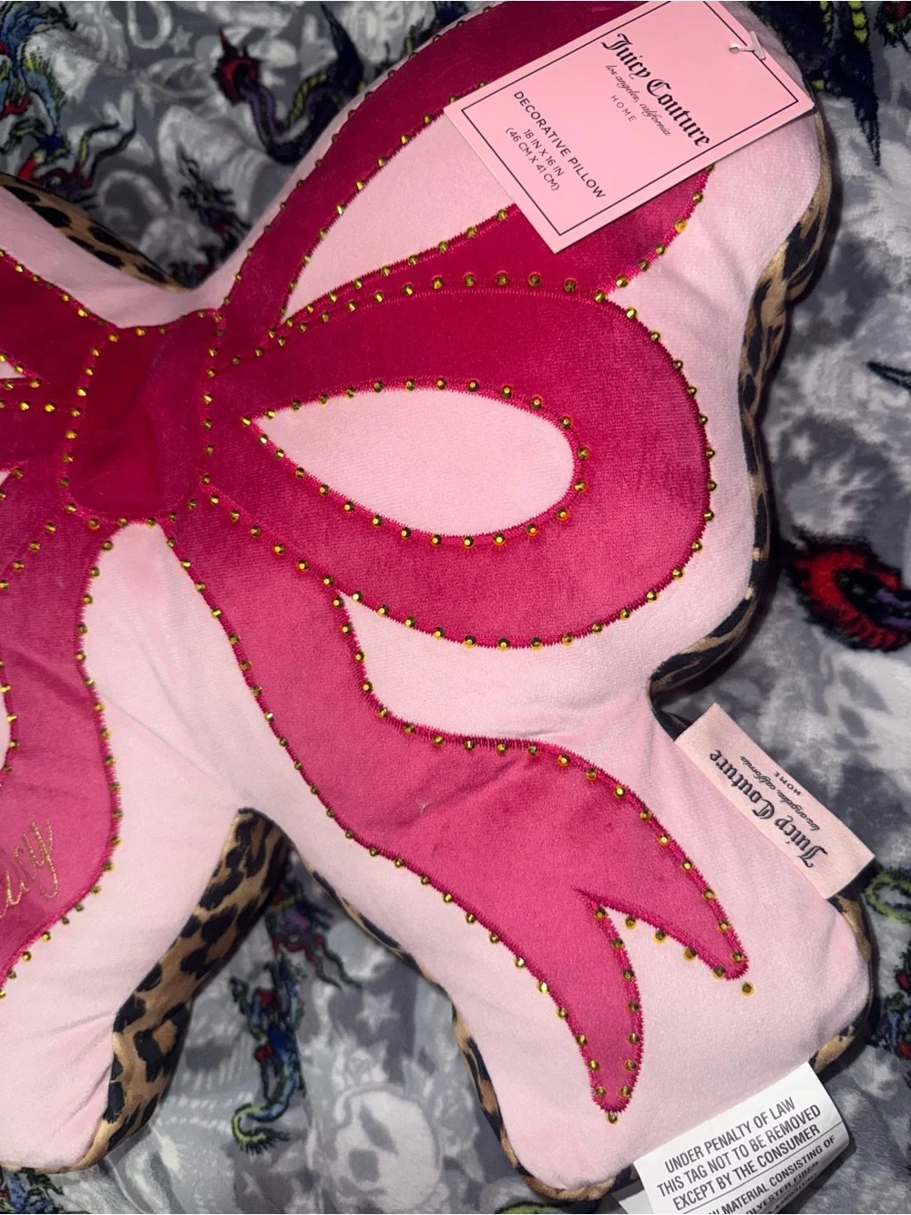 Juicy Couture Pink and Hot Pink Bow Accent Pillow